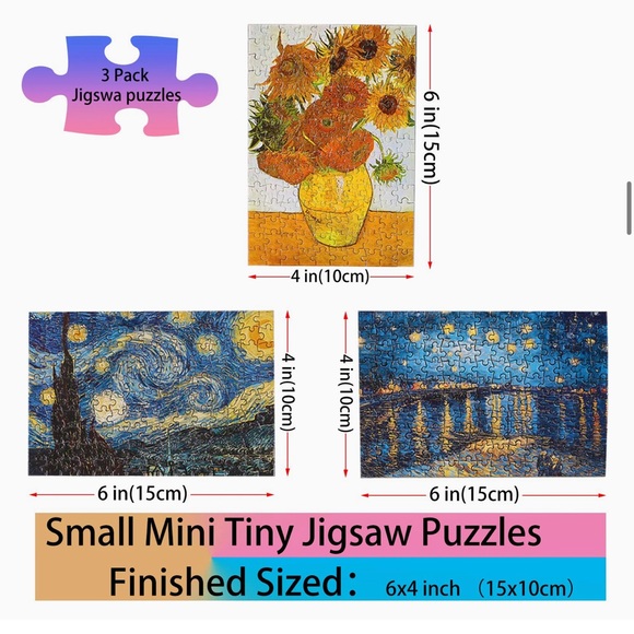 Van Gogh Jigsaw Puzzles Mini 3 Pk 150 Pieces Sunflowers Irises Starry Night NEW - Picture 3 of 12